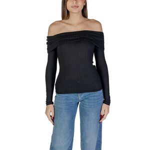 Jacqueline De Yong Plain Boat Neck Knitwear with Long Sleeves Women Black